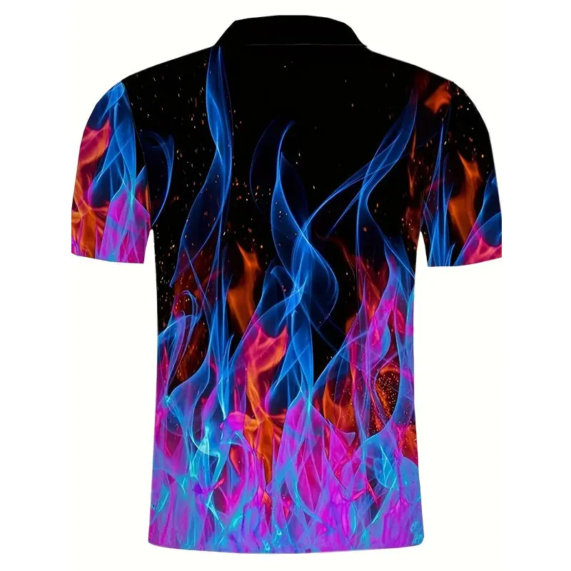 Mens Fashionable Flame 3D Printed Polo Shirts
