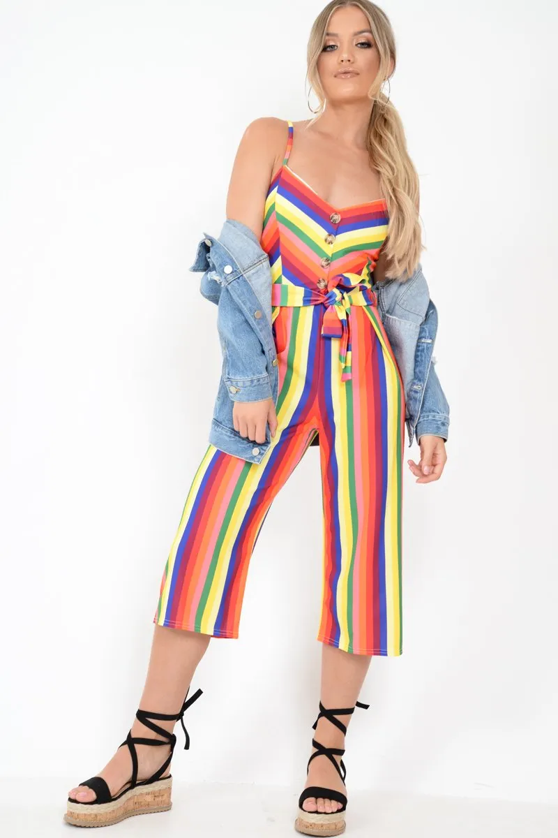 Multi Stripe Button Detail Culotte Jumpsuit - Sapphira