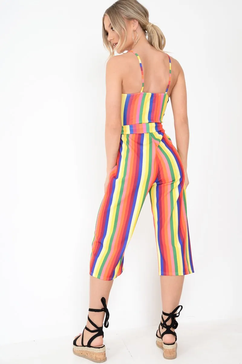 Multi Stripe Button Detail Culotte Jumpsuit - Sapphira