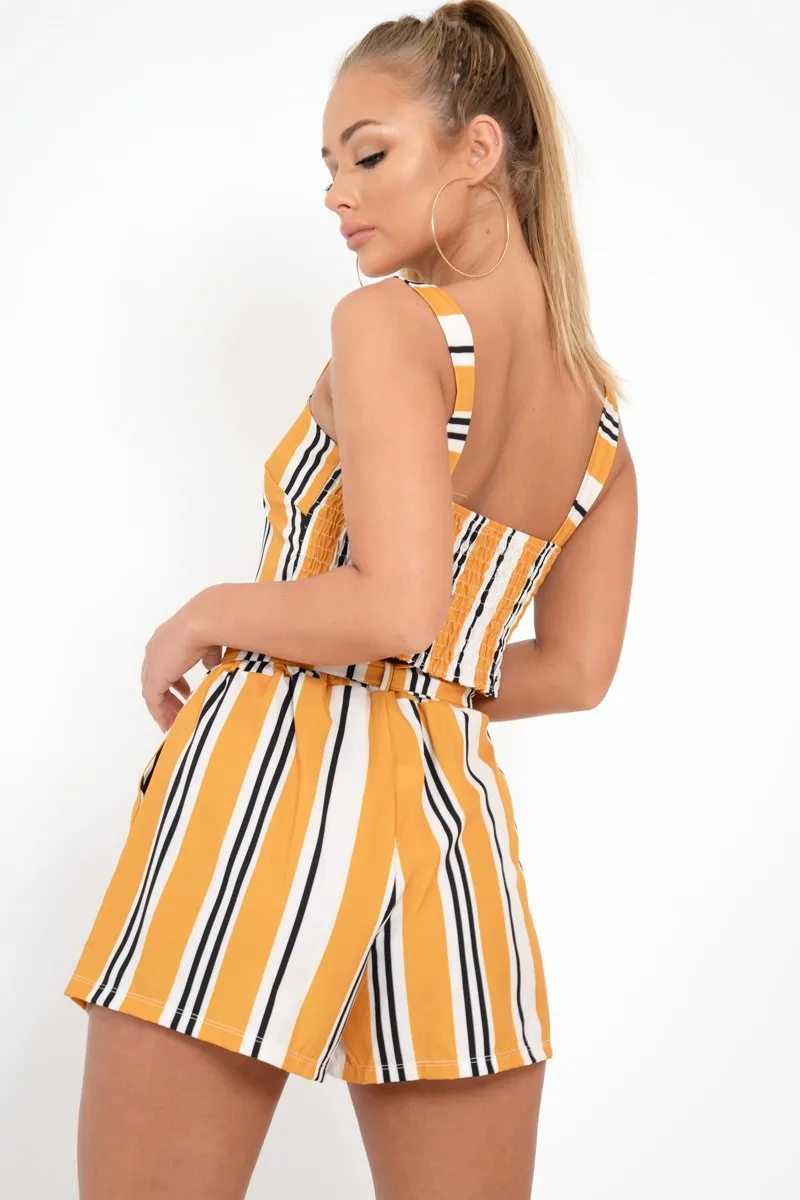 Mustard Stripe Crop Top And Shorts Co-Ord - Taizley