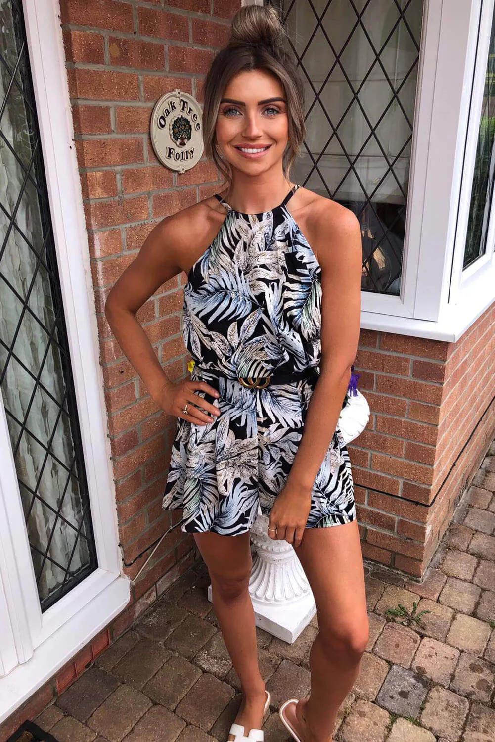 Navy Tropical Print Playsuit