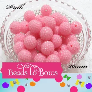NEW 20mm Pink Resin Rhinestone Bubblegum Beads, Chunky Bubblegum Clear Rhinestone Bead, Rhinestone Bubblegum Beads, Chunky Necklace Bead