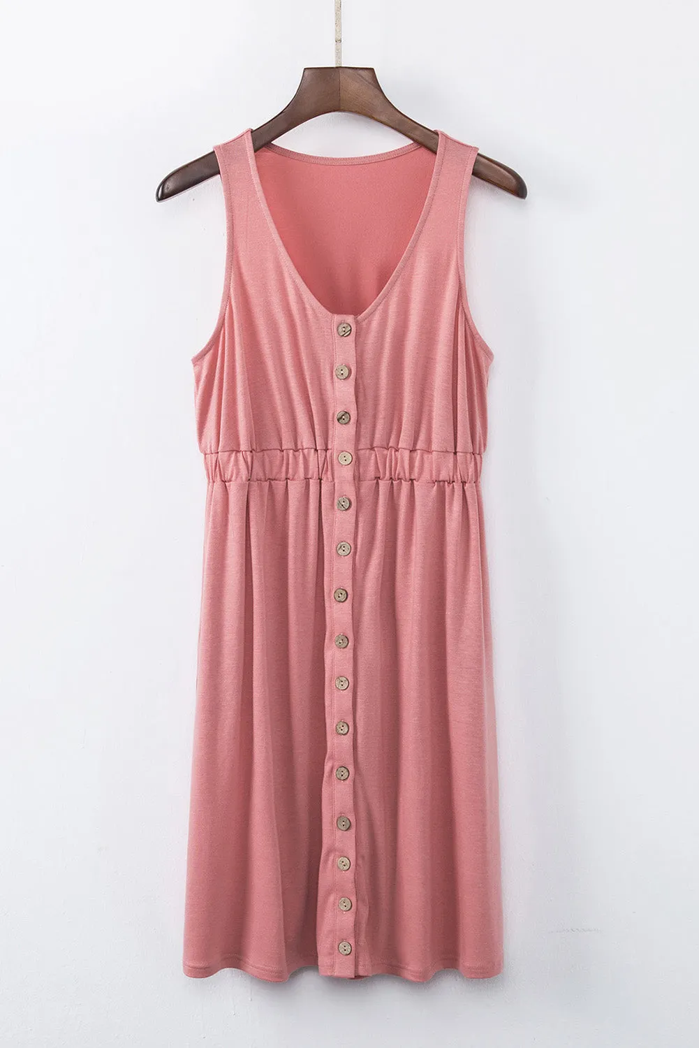 Pink Buttons Sleeveless High Waist Mini Dress