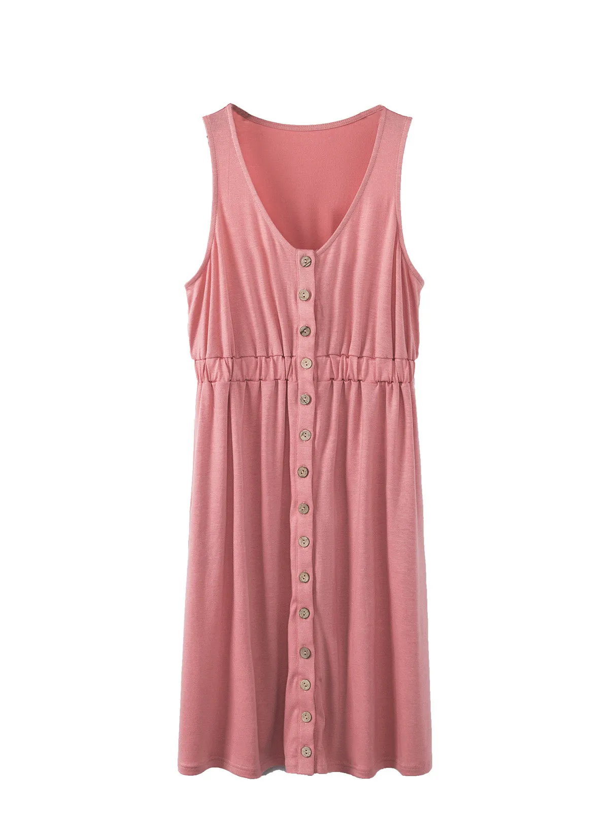 Pink Buttons Sleeveless High Waist Mini Dress