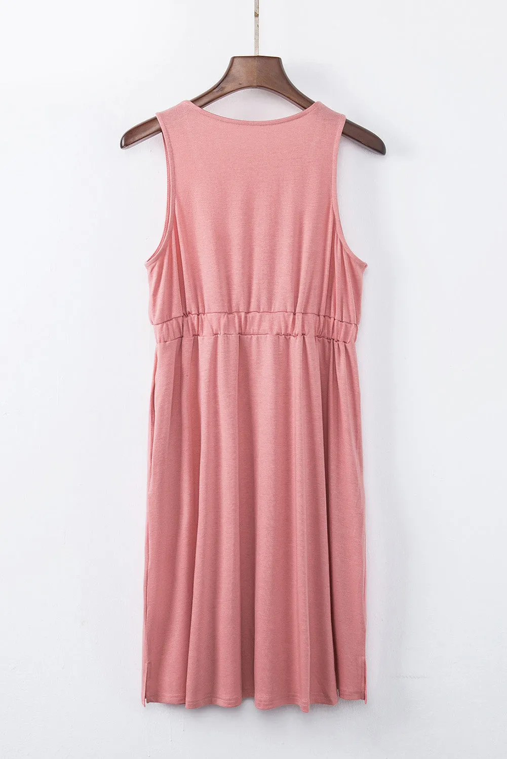 Pink Buttons Sleeveless High Waist Mini Dress