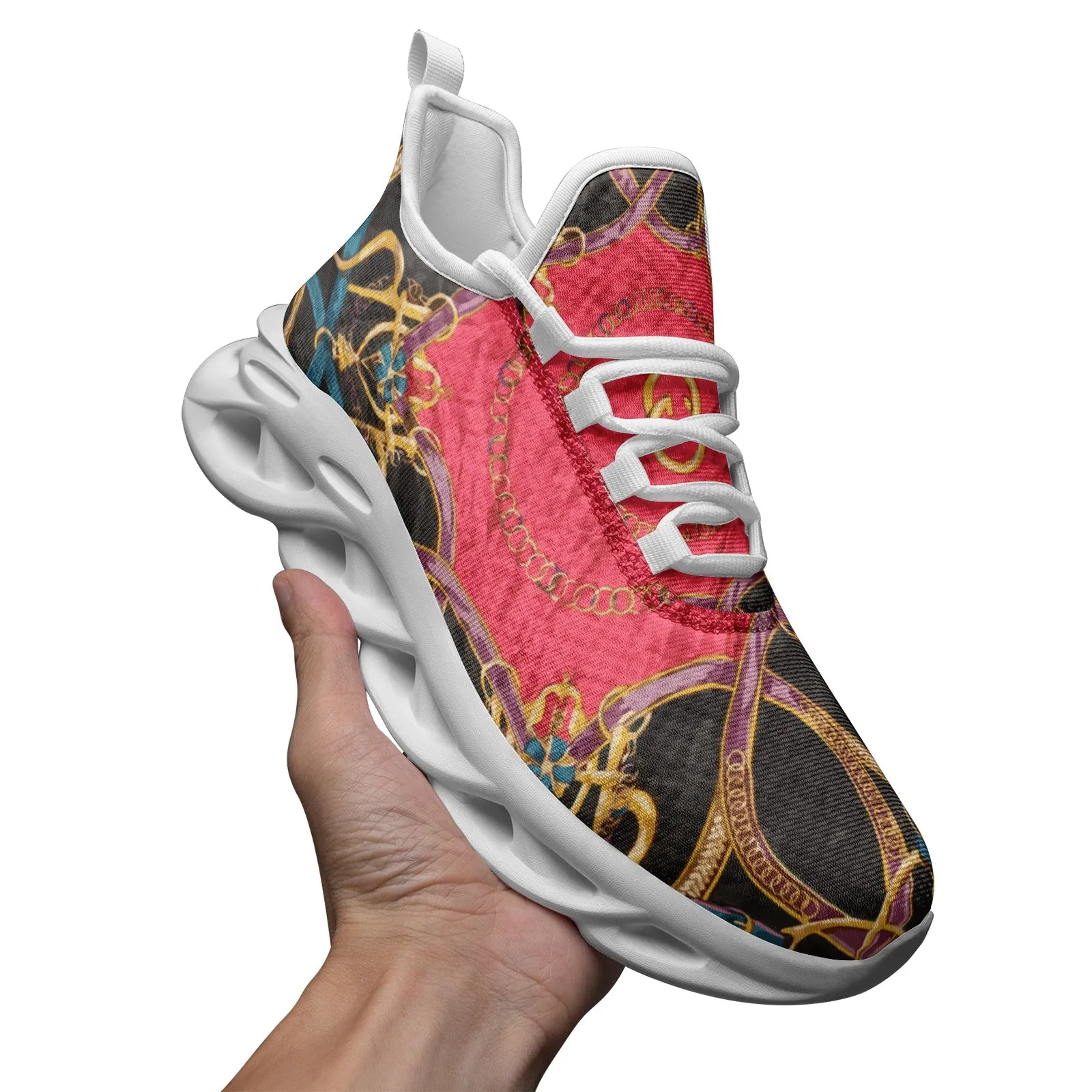 Pink Equestrian Scarf Print Bounce Mesh Knit Sneakers