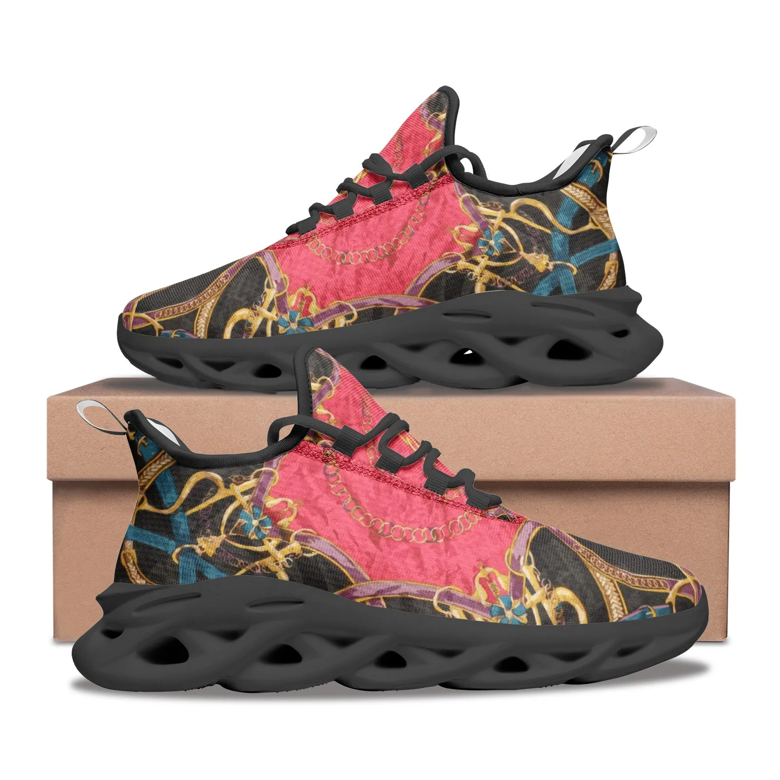Pink Equestrian Scarf Print Bounce Mesh Knit Sneakers