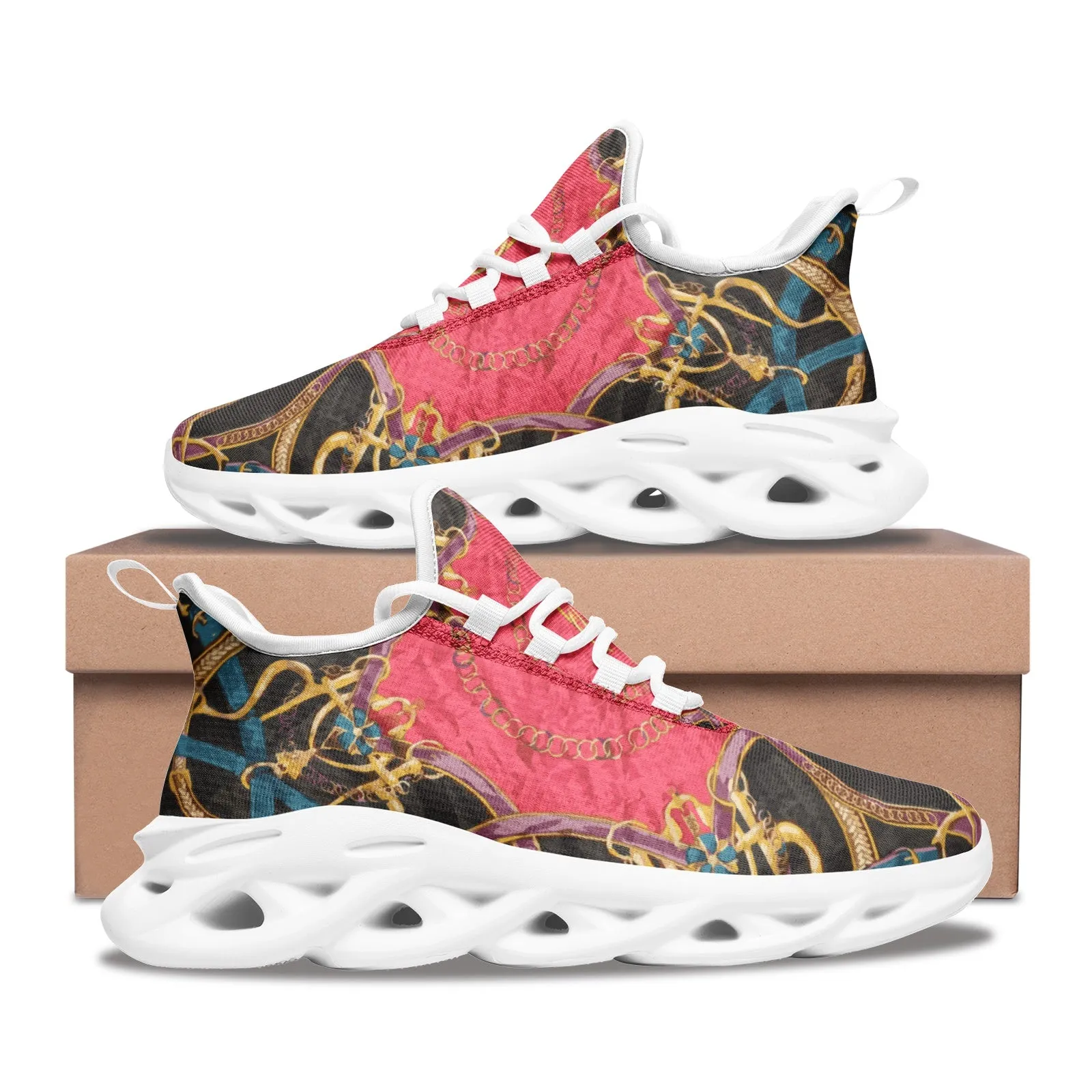 Pink Equestrian Scarf Print Bounce Mesh Knit Sneakers