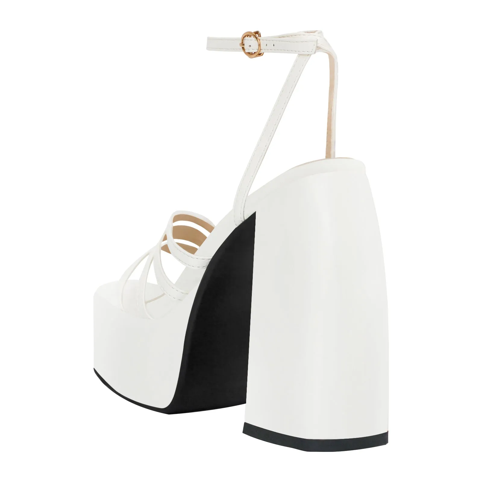 Platform Square Toe Ankle Strap Chunky Heel Sandals