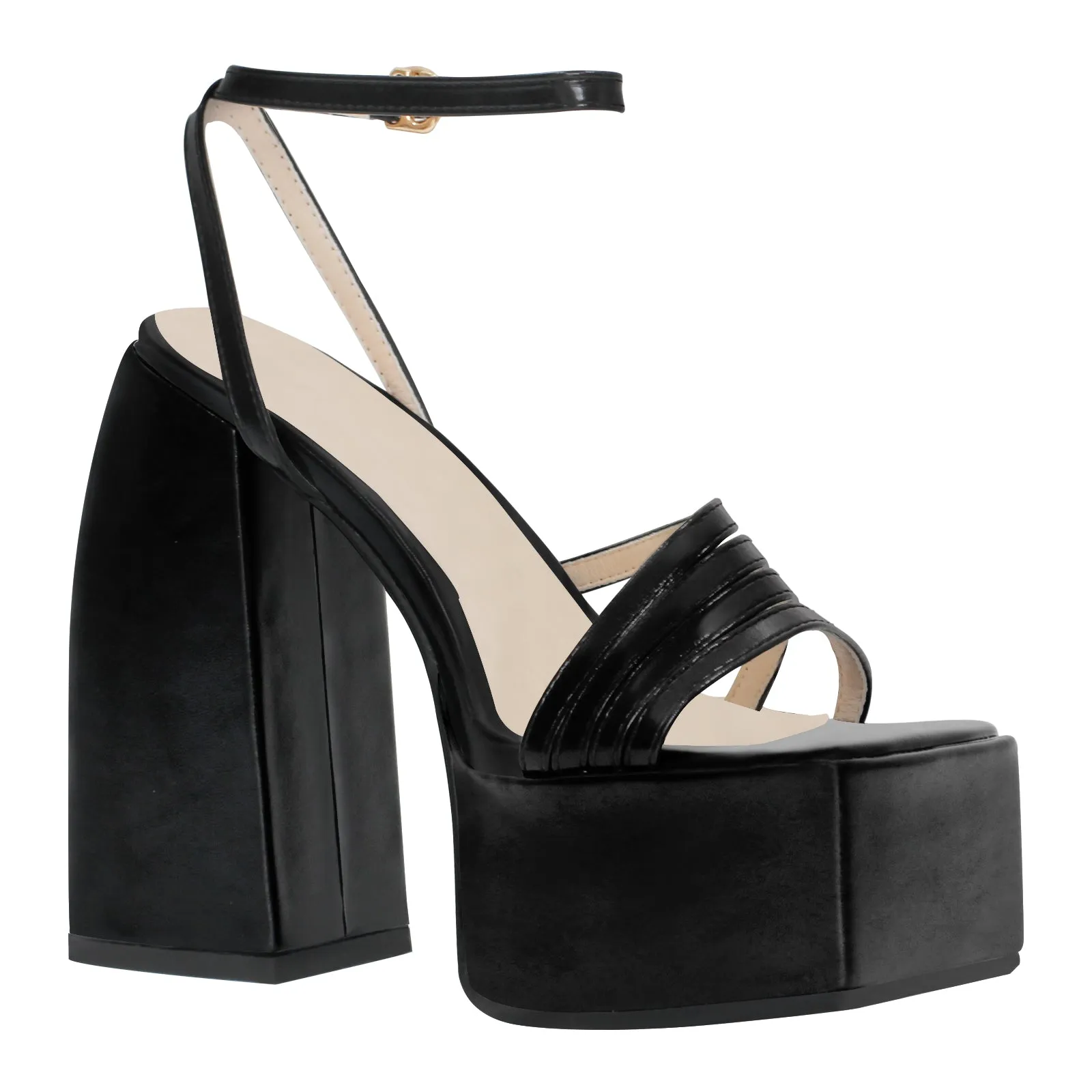 Platform Square Toe Ankle Strap Chunky Heel Sandals