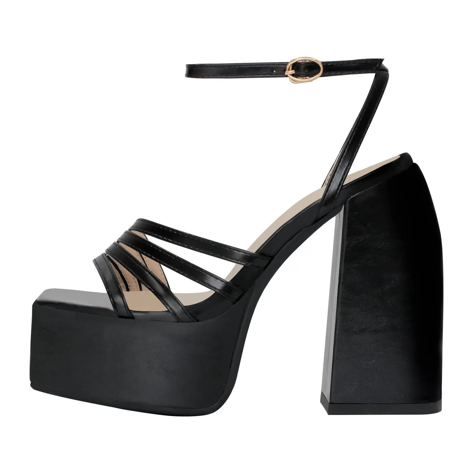 Platform Square Toe Ankle Strap Chunky Heel Sandals