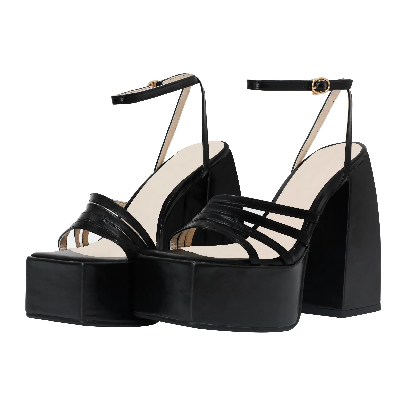 Platform Square Toe Ankle Strap Chunky Heel Sandals