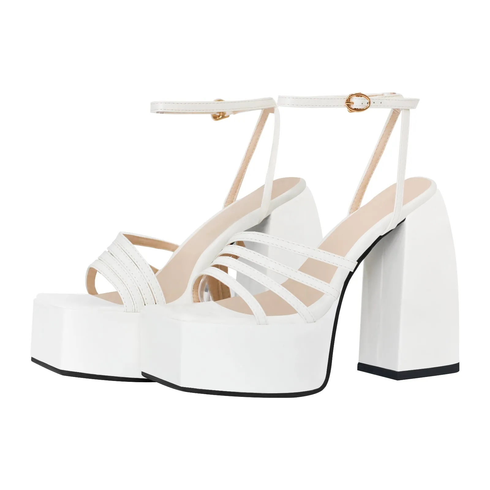 Platform Square Toe Ankle Strap Chunky Heel Sandals