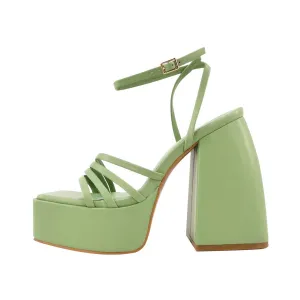 Platform Square Toe Ankle Strap Chunky Heel Sandals