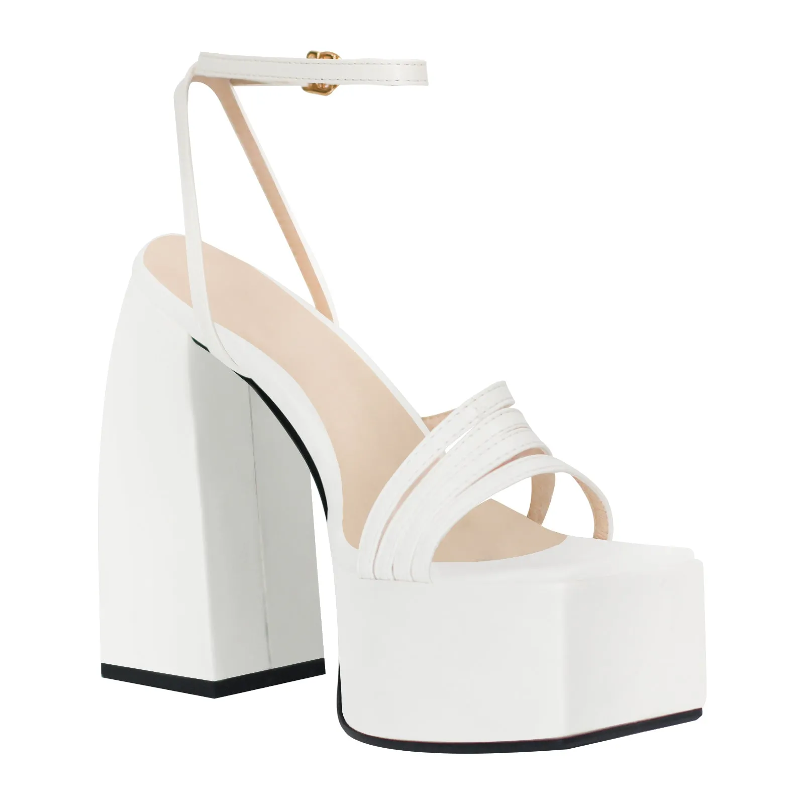 Platform Square Toe Ankle Strap Chunky Heel Sandals