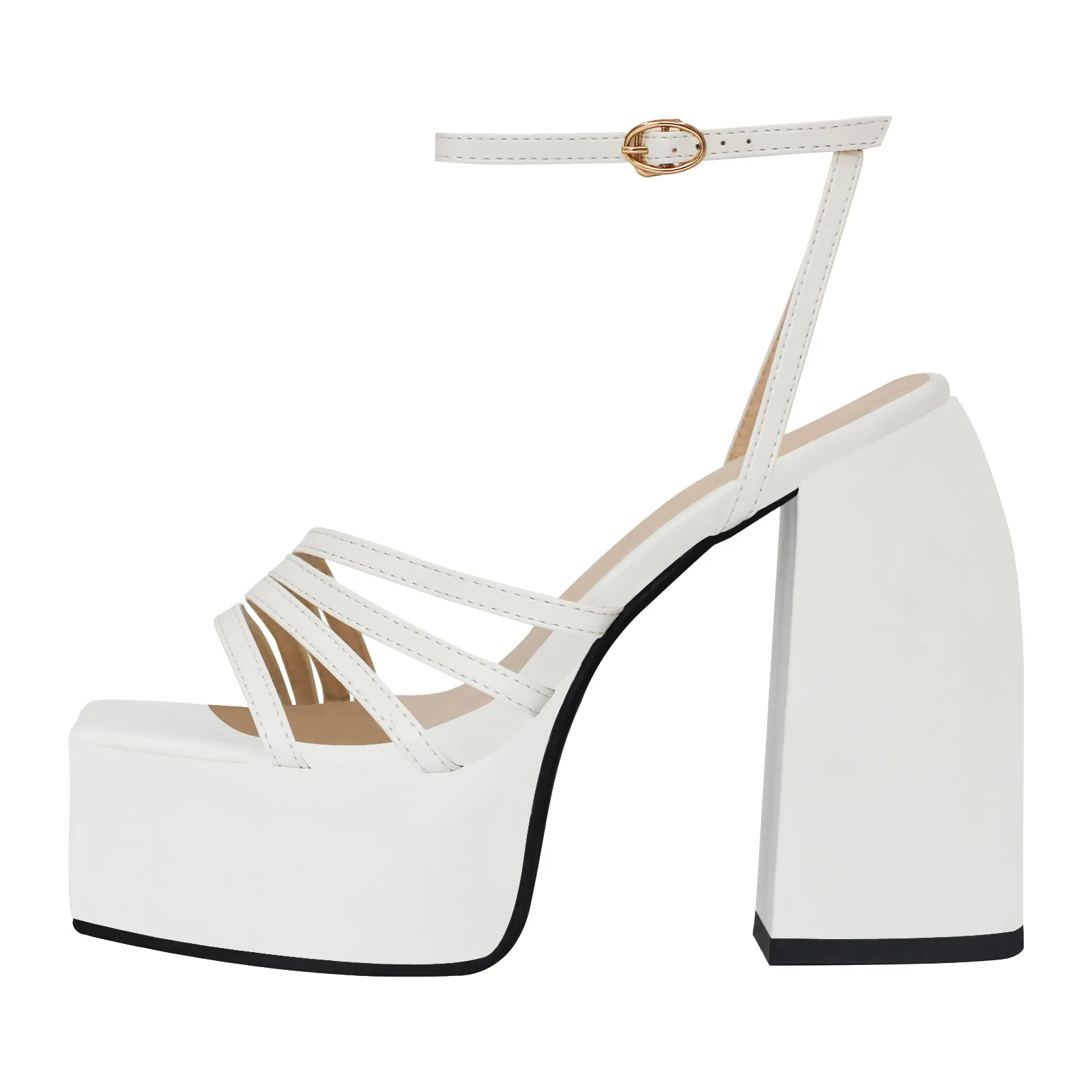 Platform Square Toe Ankle Strap Chunky Heel Sandals