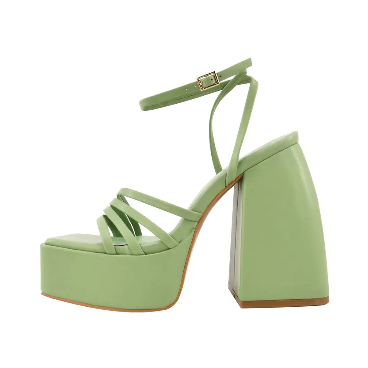 Platform Square Toe Ankle Strap Chunky Heel Sandals