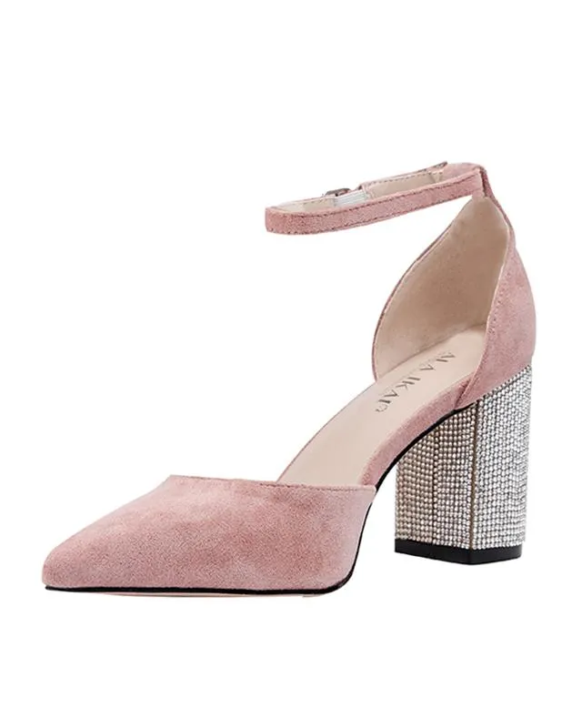Pointed Toe Ankle Strap Buckle Heeled Sandals - Pink