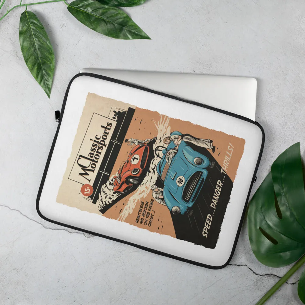"Speed... Danger... Thrills!" Vintage Racing Laptop Sleeve