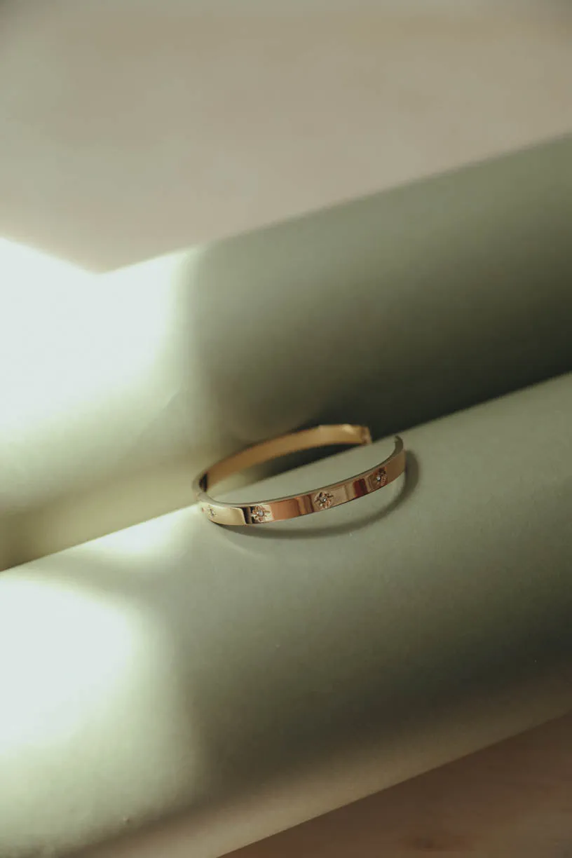 Rae by Alter Ego: Chunky Zircon Pearl Cuff Bangle 18k Gold Plated