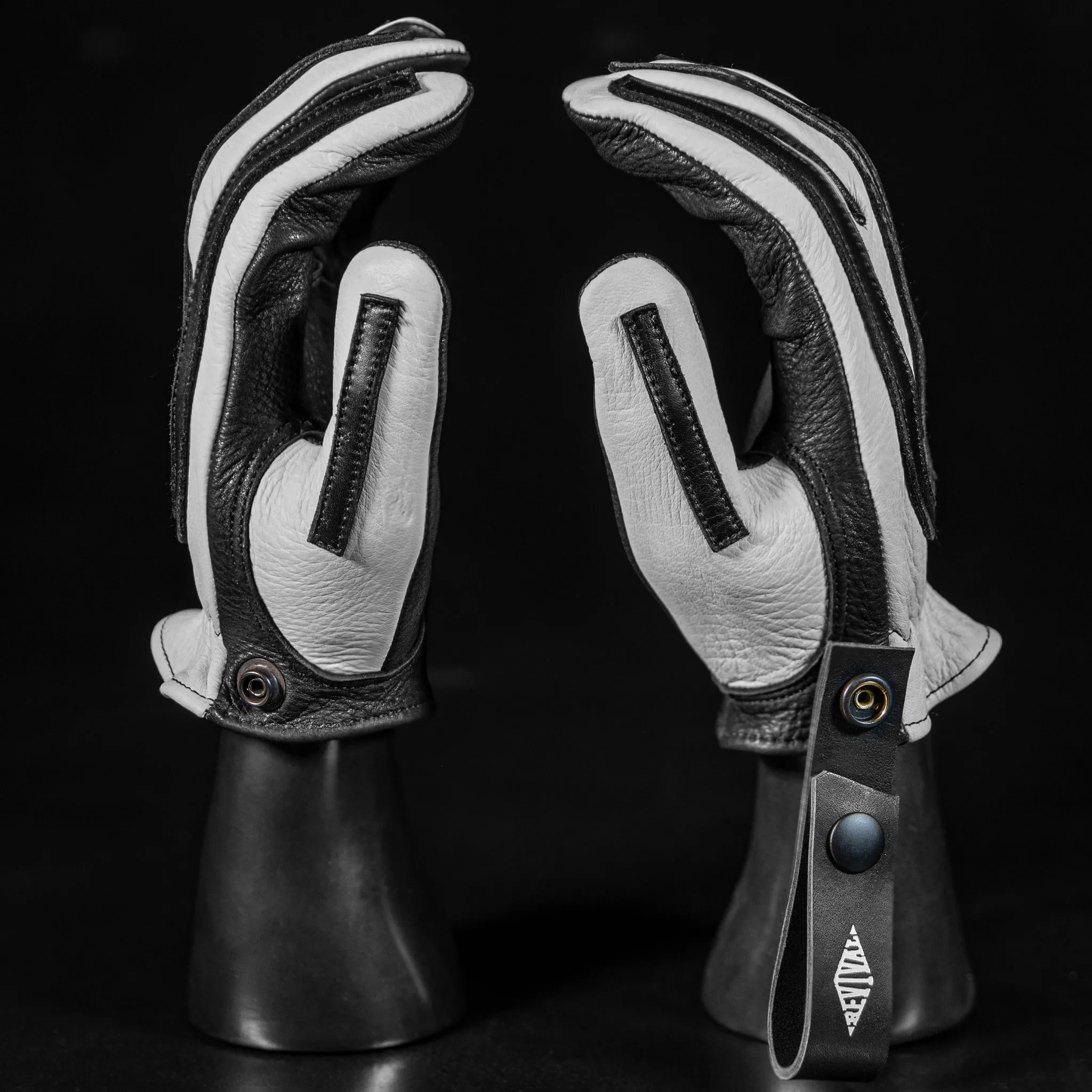 Revival Ranch Road MX Deerskin Gloves - White / Black