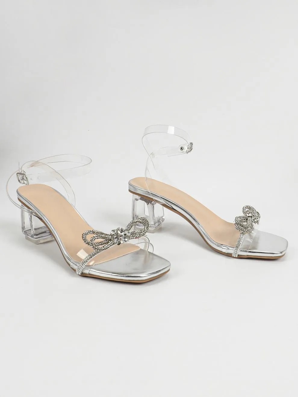 Rhinestone Butterfly Chunky Heel Sandals