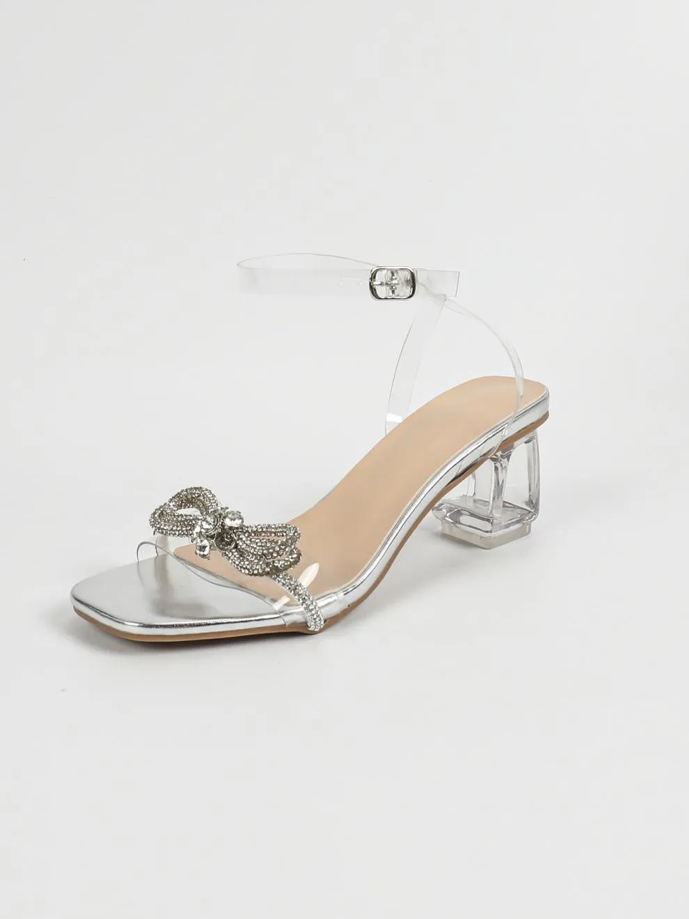 Rhinestone Butterfly Chunky Heel Sandals