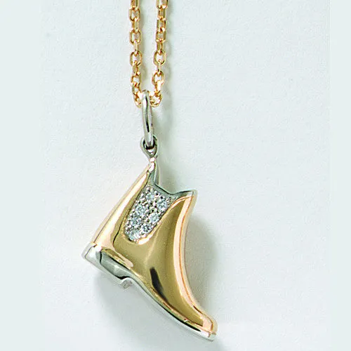 Riding Boot Pendant, Diamond Pave' Paddock in 14k Gold