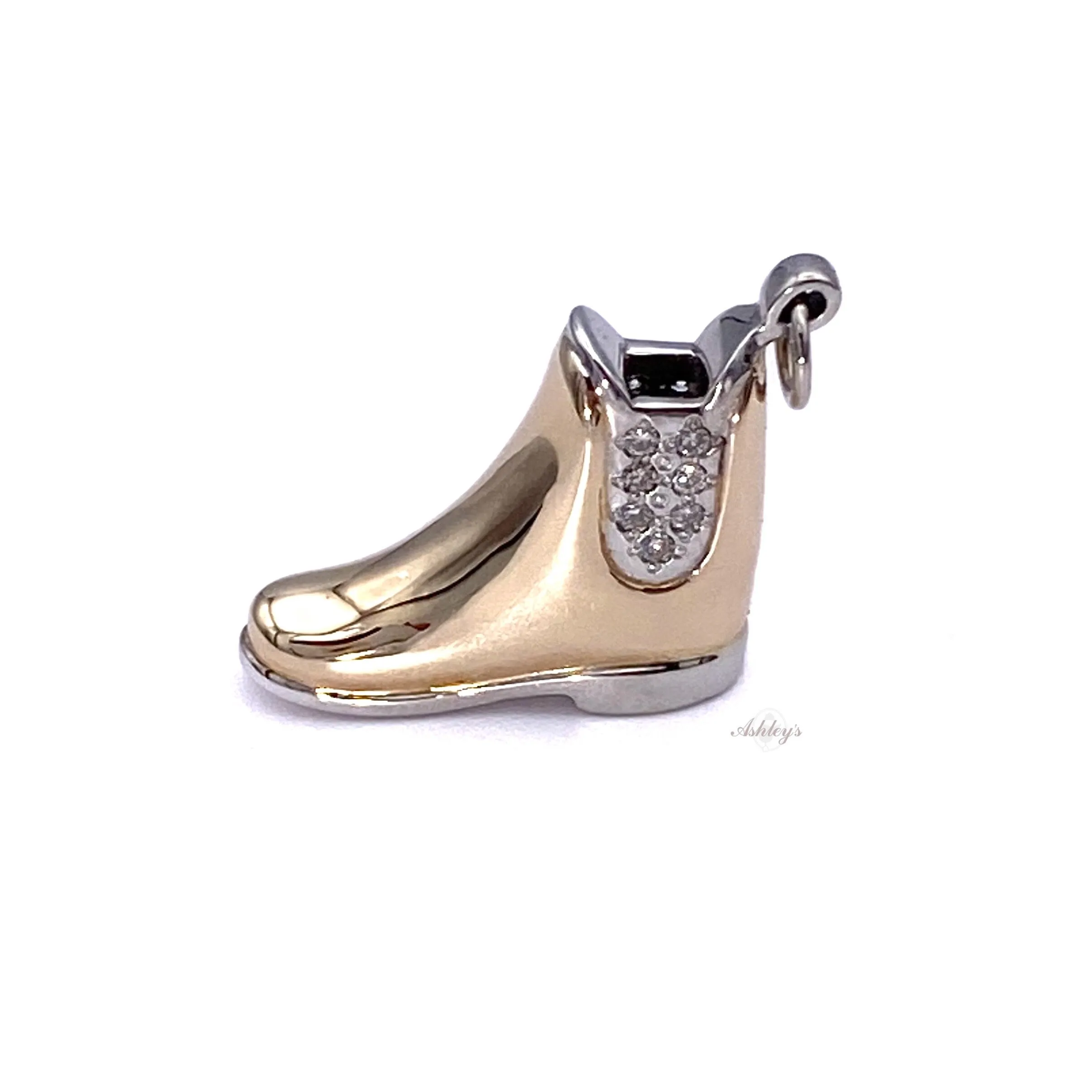 Riding Boot Pendant, Diamond Pave' Paddock in 14k Gold