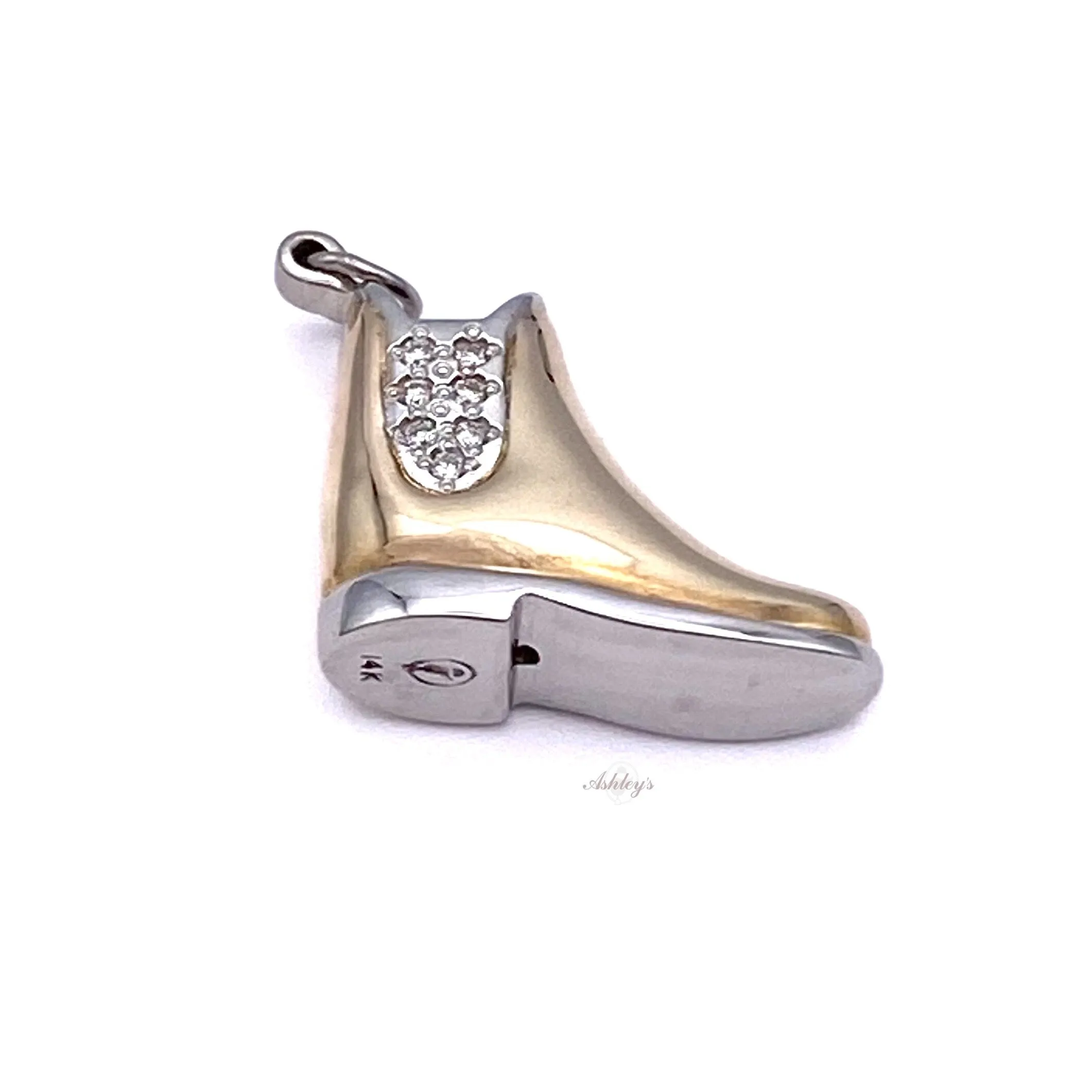 Riding Boot Pendant, Diamond Pave' Paddock in 14k Gold