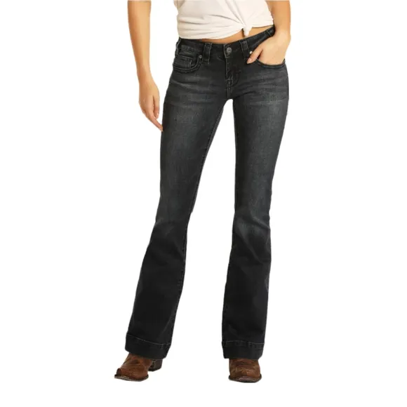 ROCK &amp; ROLL Cowgirl low-rise stretch trousers jeans flares sz 32x34L NWT W8-8486