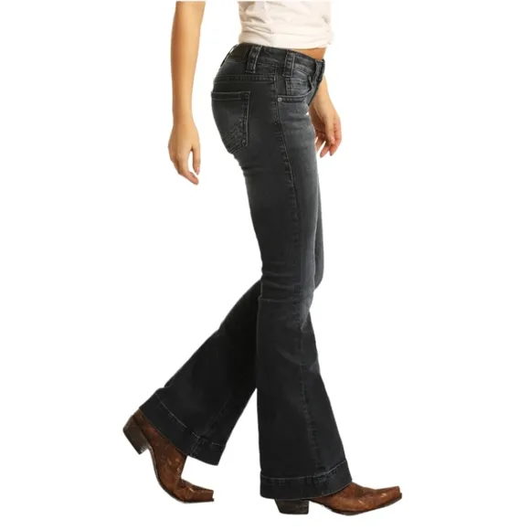 ROCK &amp; ROLL Cowgirl low-rise stretch trousers jeans flares sz 32x34L NWT W8-8486
