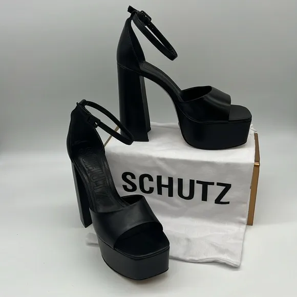 Schutz NWB Lenne Nappa Leather Platform Sandals Black