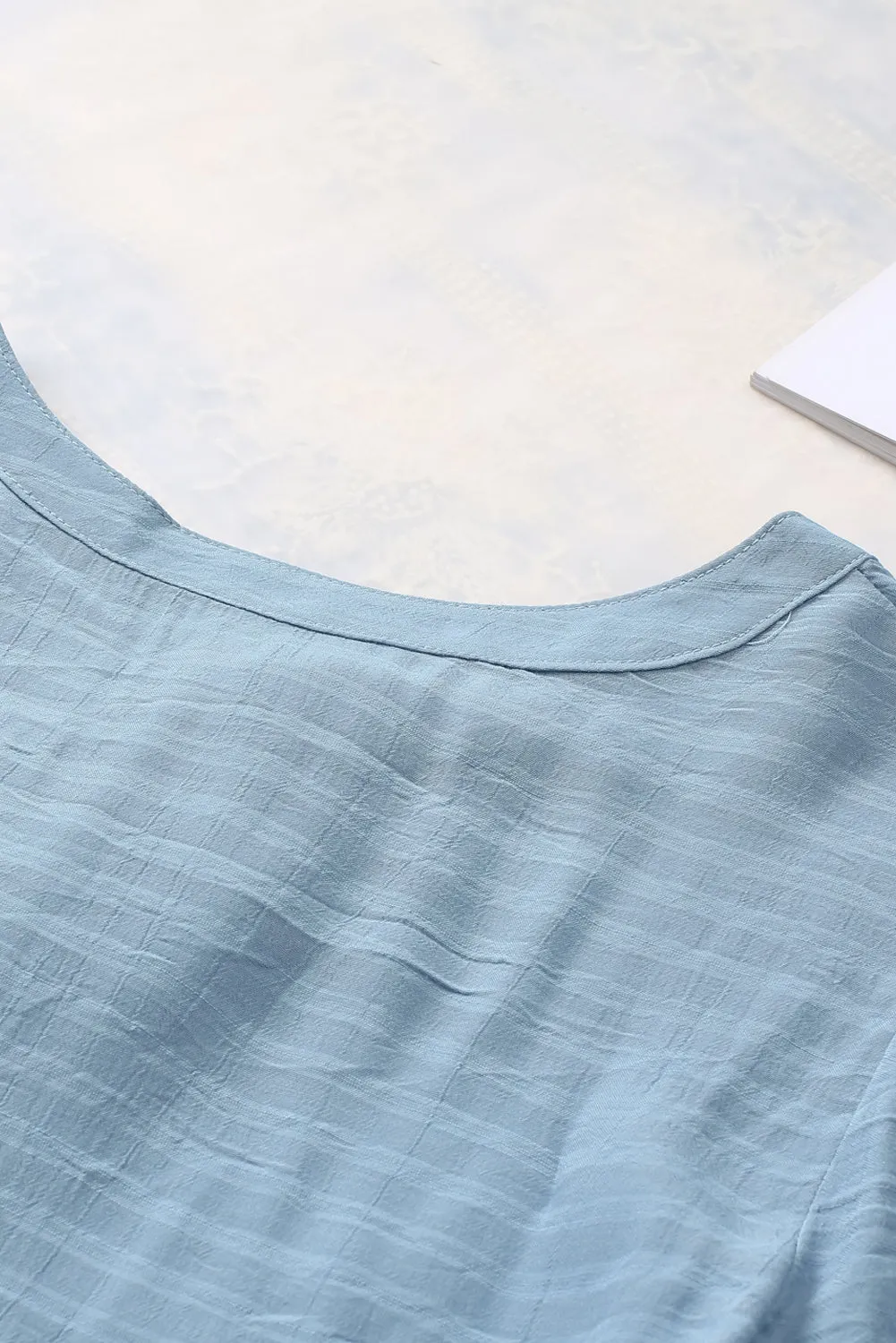 Sky Blue Buttoned Ruffled Long Sleeve Babydoll Dress