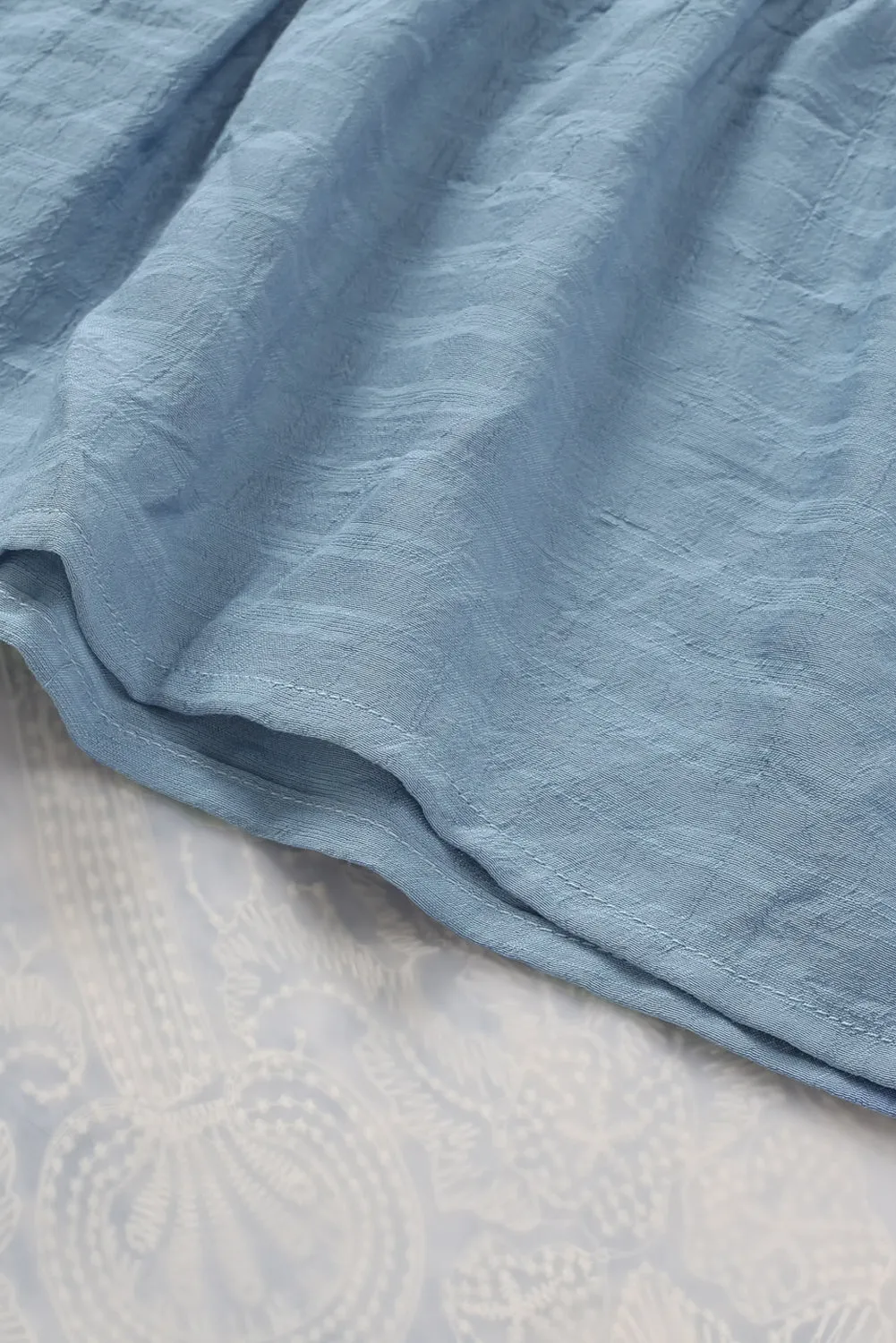 Sky Blue Buttoned Ruffled Long Sleeve Babydoll Dress