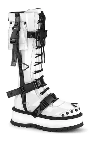 SLACKER-260 Knee Boot | White Patent