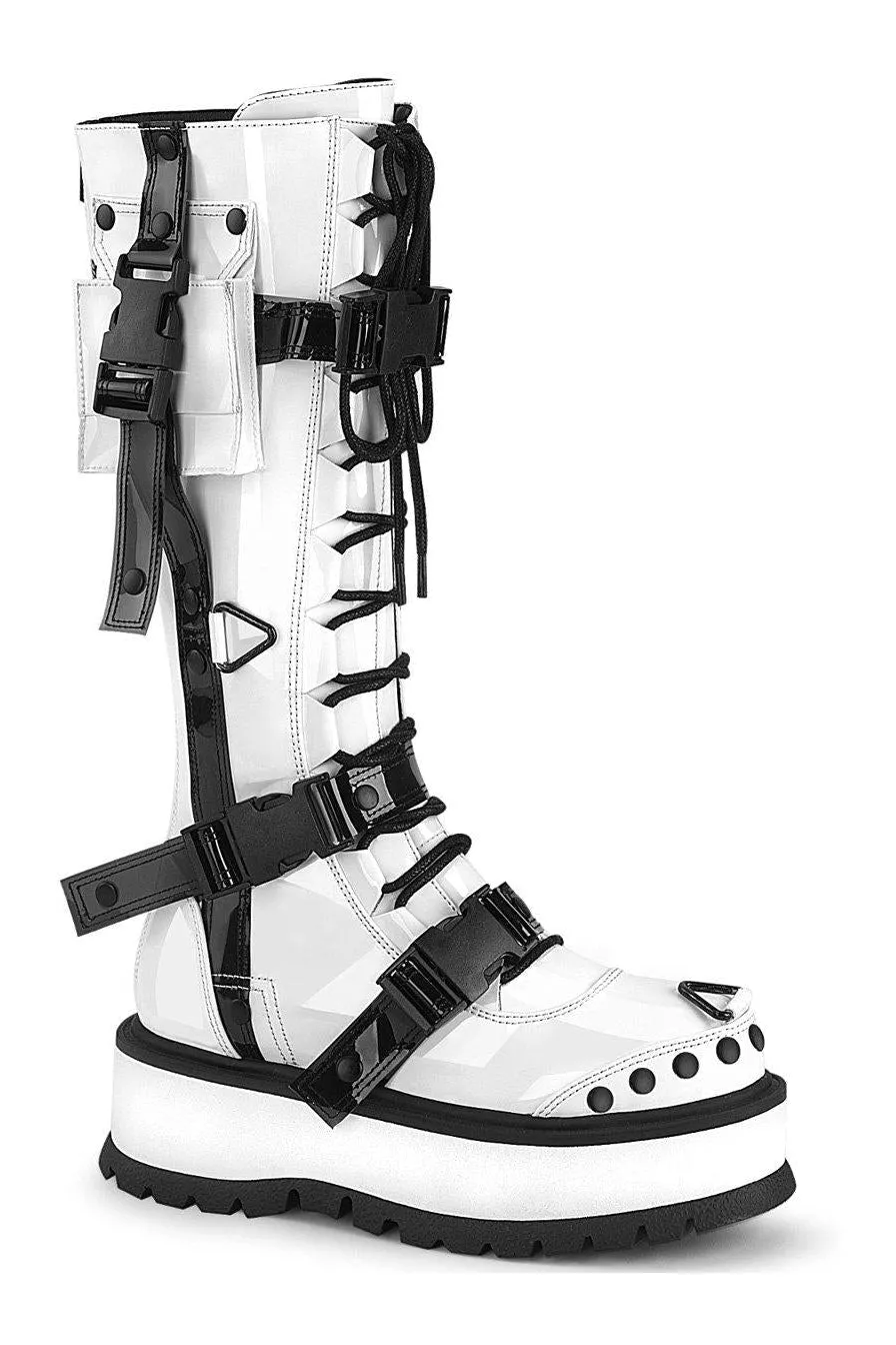 SLACKER-260 Knee Boot | White Patent