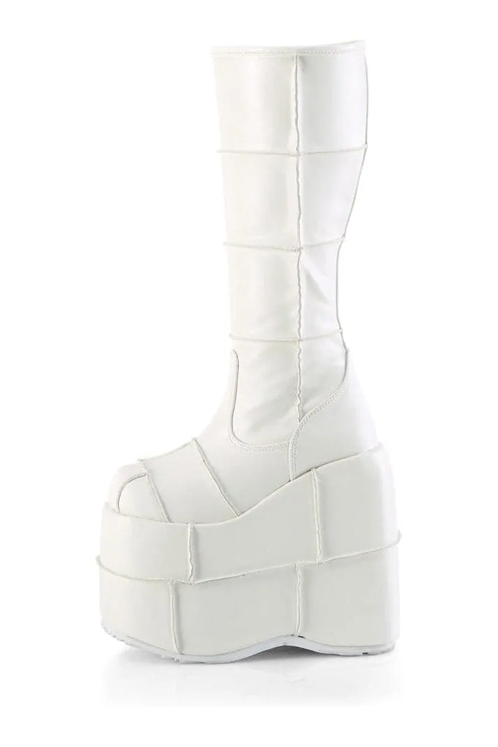 STACK-301 White Vegan Leather Knee Boot
