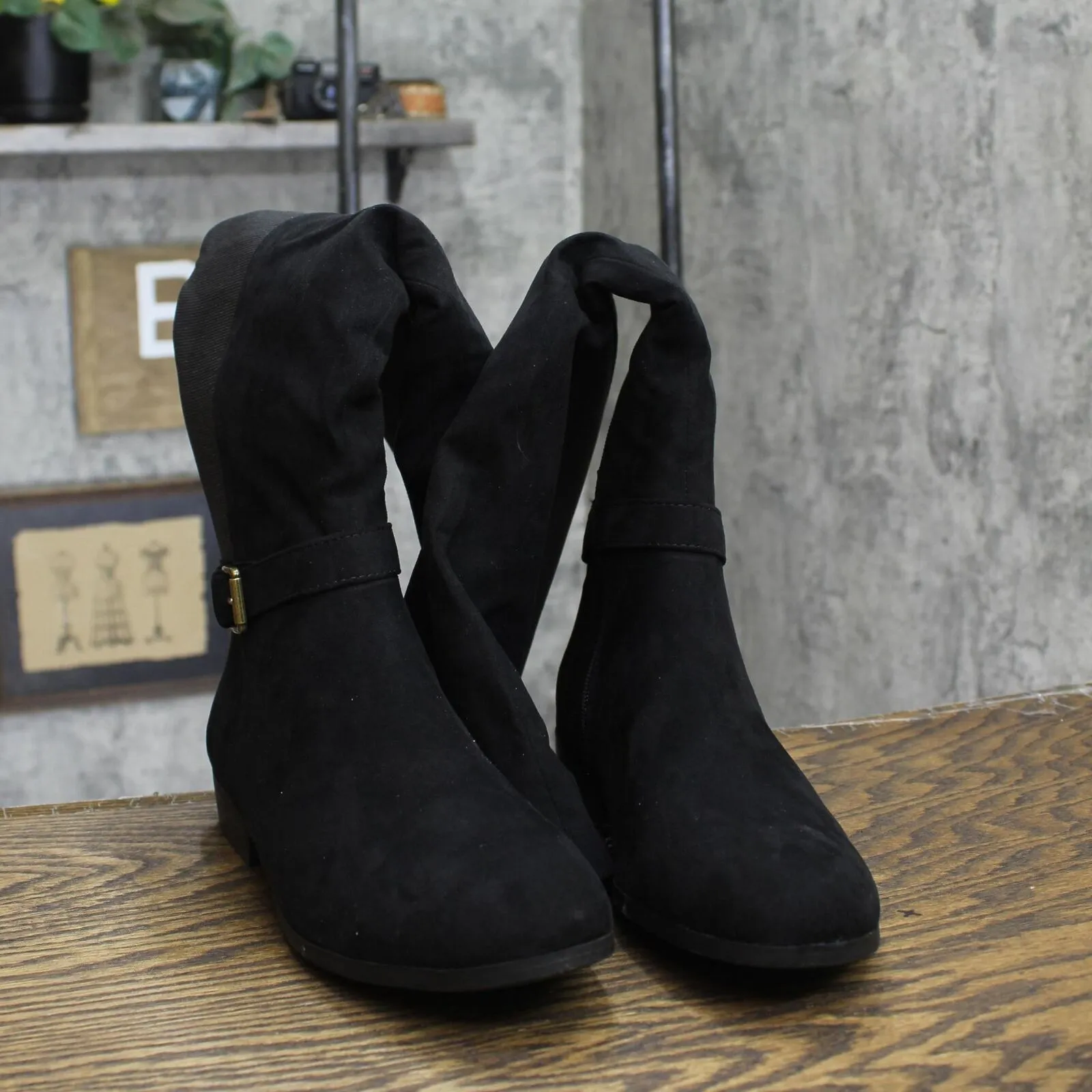 Style & Co Womens Kimmball Wide-Calf Over-The-Knee Boots Black Micro 10M-WC