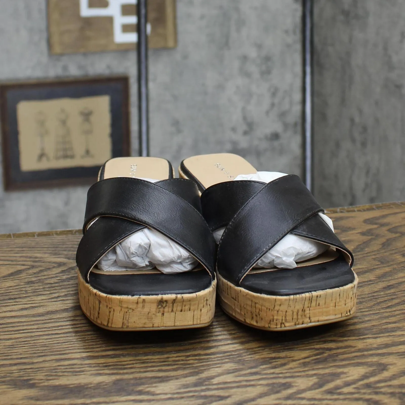 Sun   Stone Womens Giigi Crisscross Wedge Sandals 10014732800 Black 9M