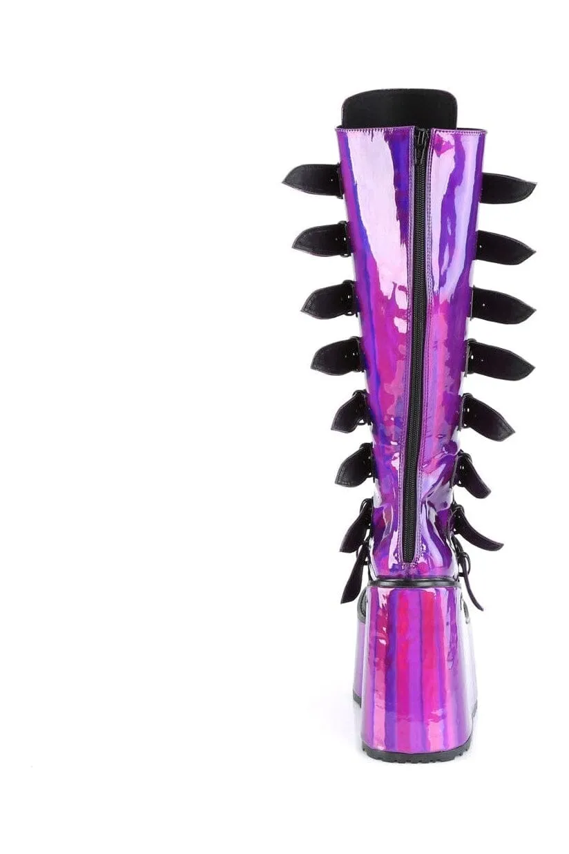 SWING-815 Purple Hologram Patent Knee Boot
