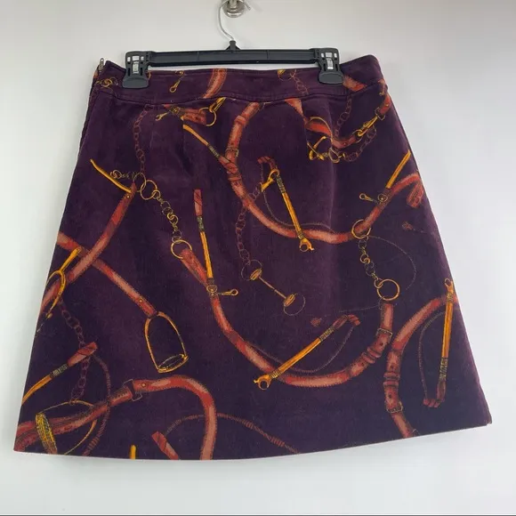 TALBOTS CORDUROY A-LINE SKIRT EQUESTRIAN PRINT SIZE 6 PETITE