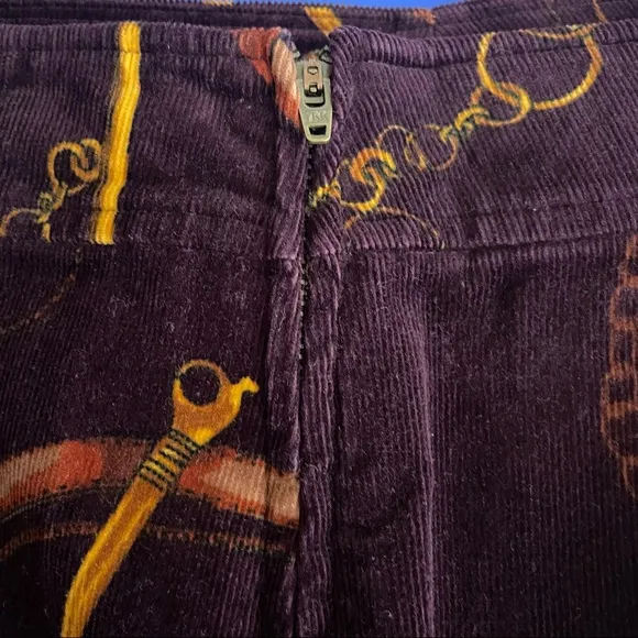 TALBOTS CORDUROY A-LINE SKIRT EQUESTRIAN PRINT SIZE 6 PETITE