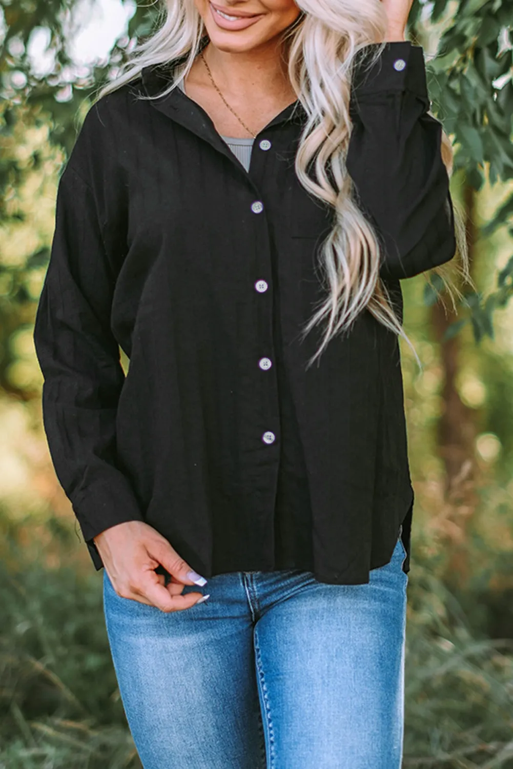 Textured Buttons Pocketed Shirt