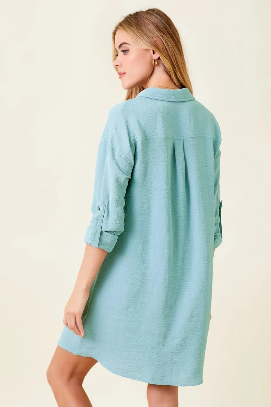 Textured Shirt Dress in Seafoam