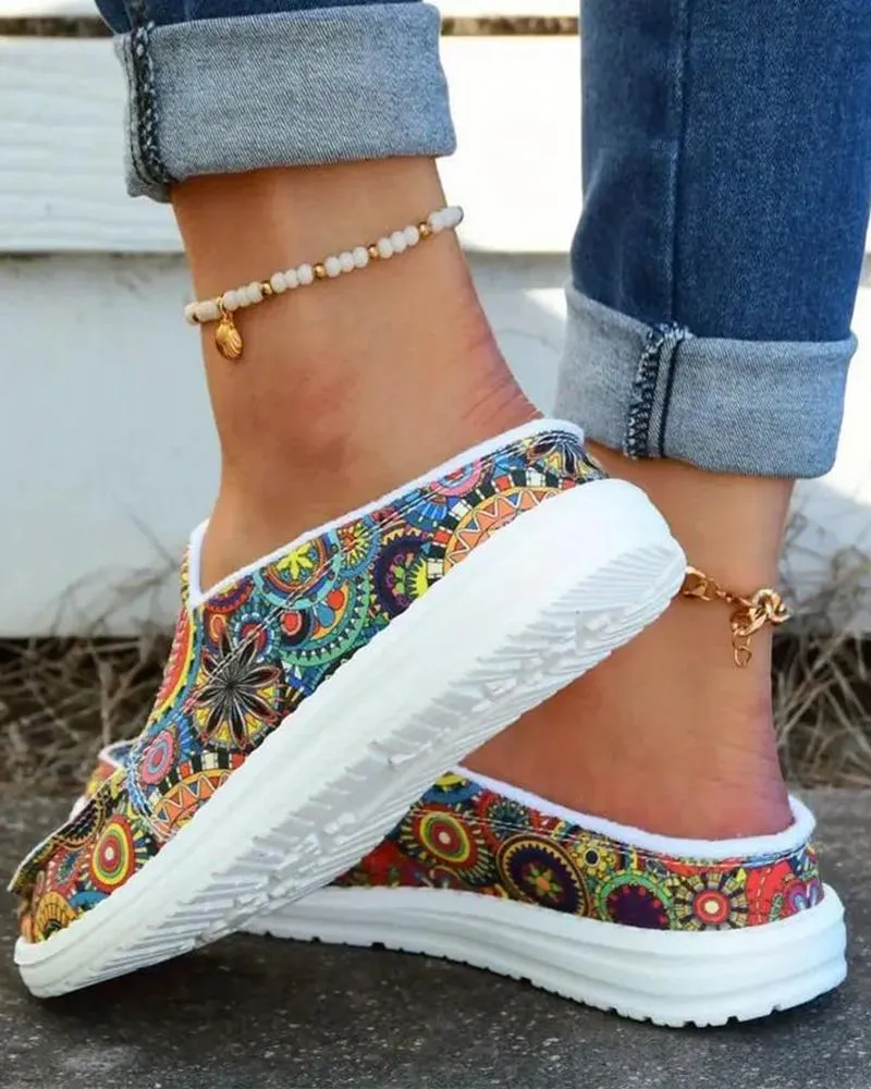 Tribal Floral Print Slip On Casual Loafers
