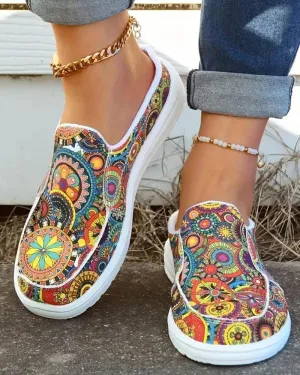 Tribal Floral Print Slip On Casual Loafers