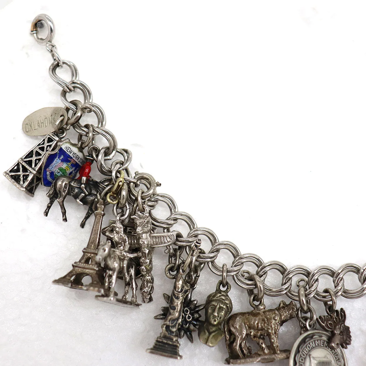 Vintage American and European Sterling Silver 23-Charm Rope Chain Bracelet