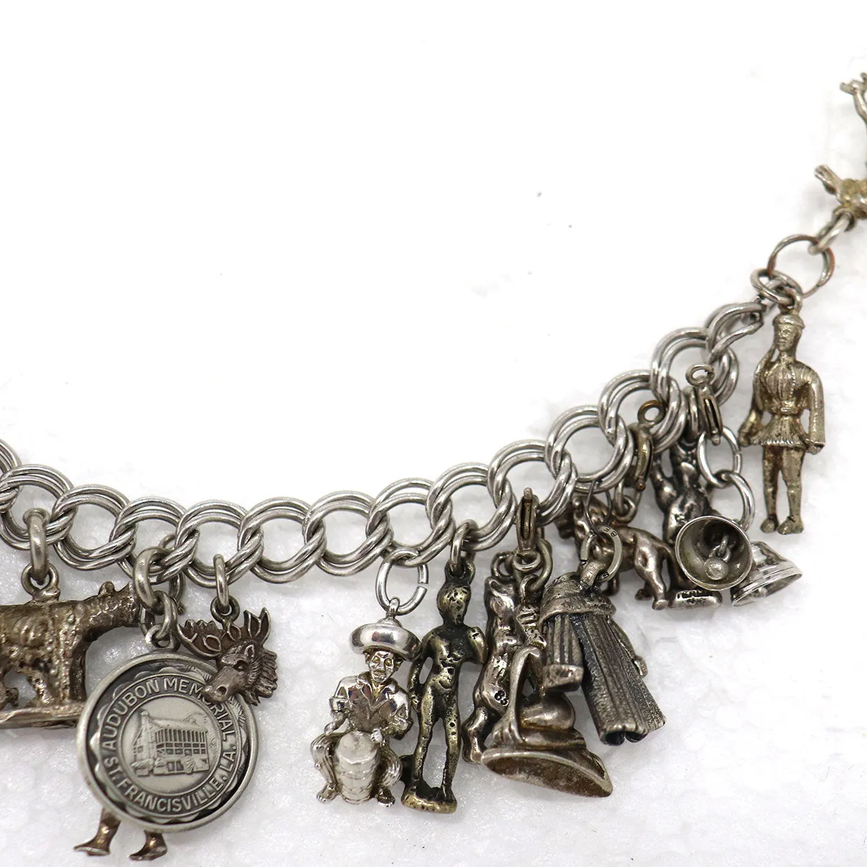 Vintage American and European Sterling Silver 23-Charm Rope Chain Bracelet
