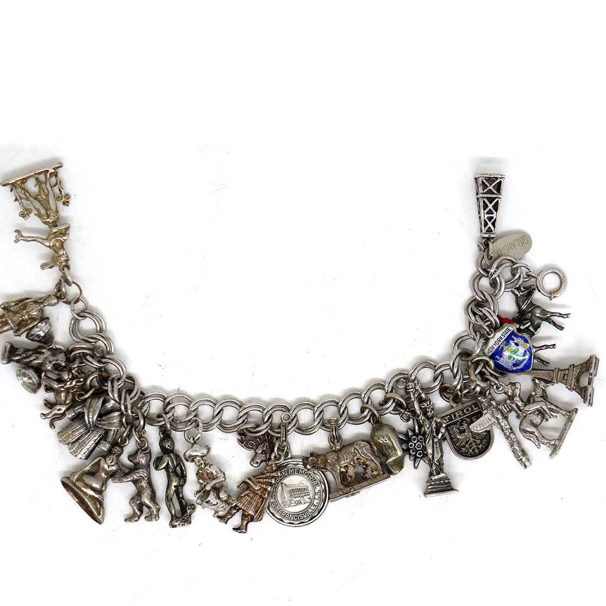 Vintage American and European Sterling Silver 23-Charm Rope Chain Bracelet